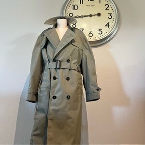 Men's Olive Green Double-Breasted Trench Coat with Waist Belt